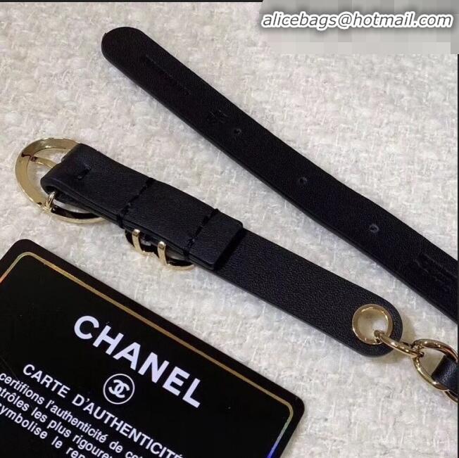 AAAAA Discount Chanel Pearl Leather Chain Belt AA0594 Black