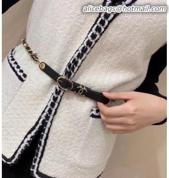 AAAAA Discount Chanel Pearl Leather Chain Belt AA0594 Black