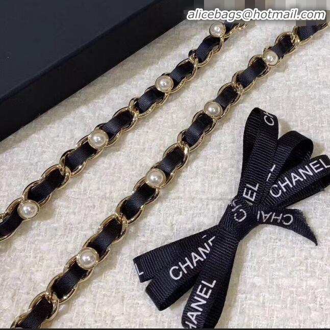 AAAAA Discount Chanel Pearl Leather Chain Belt AA0594 Black