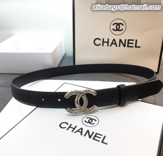 Cheapest Chanel Smooth Calfskin Belt Width 25mm with Crystal Metal CC Buckle 22405 Black