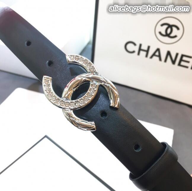 Cheapest Chanel Smooth Calfskin Belt Width 25mm with Crystal Metal CC Buckle 22405 Black