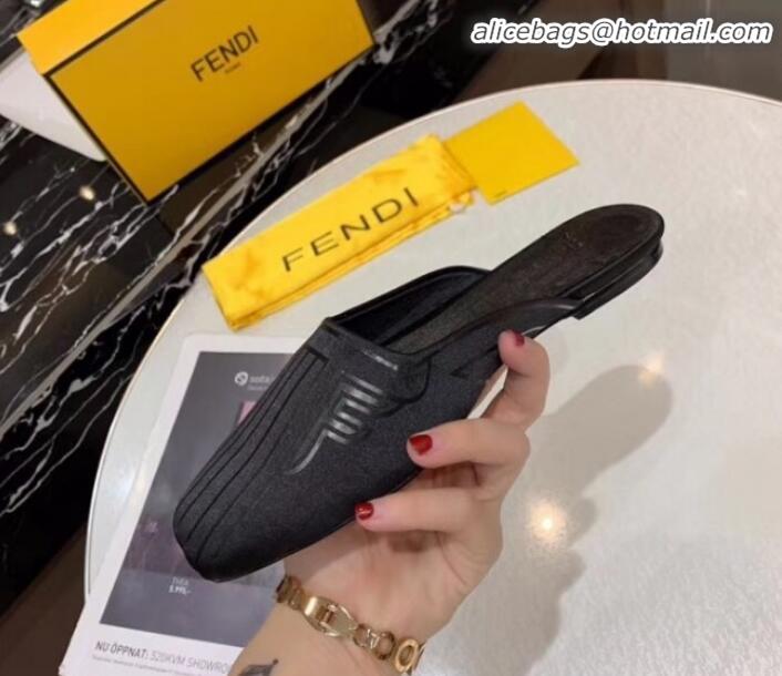 Low Price Fendi FFreedom Satin Square-Toed Flat Mules G72705 Black