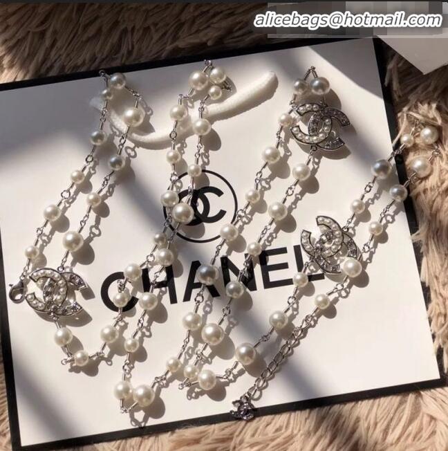 Good Quality Chanel CC Pearl Chain Belt 10320 Silver