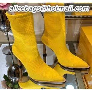 Low Cost Fendi FFrame Jacquard Knit High-Heel Short Boot G80311 Yellow