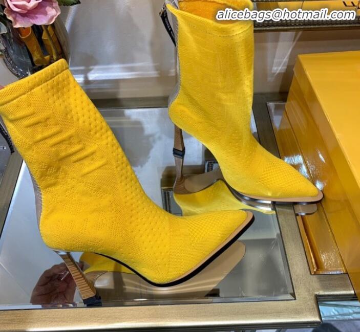 Low Cost Fendi FFrame Jacquard Knit High-Heel Short Boot G80311 Yellow