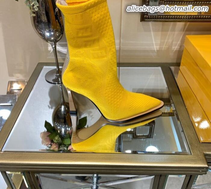 Low Cost Fendi FFrame Jacquard Knit High-Heel Short Boot G80311 Yellow