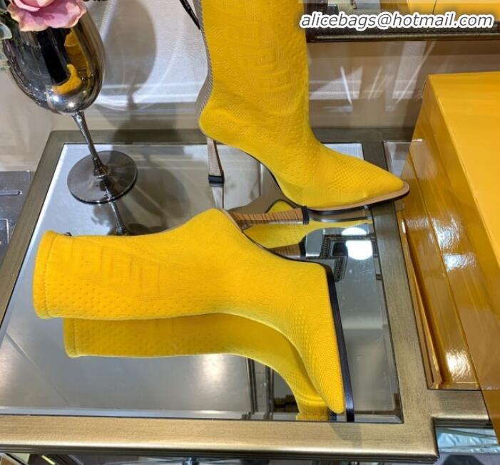 Low Cost Fendi FFrame Jacquard Knit High-Heel Short Boot G80311 Yellow