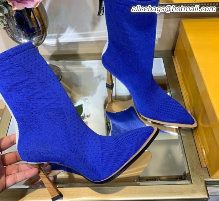 Best Design Fendi FFrame Jacquard Knit High-Heel Short Boot G80311 Royal Blue