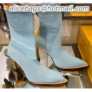 Elegant Fendi FFrame Jacquard Knit High-Heel Short Boot G80311 Light Blue