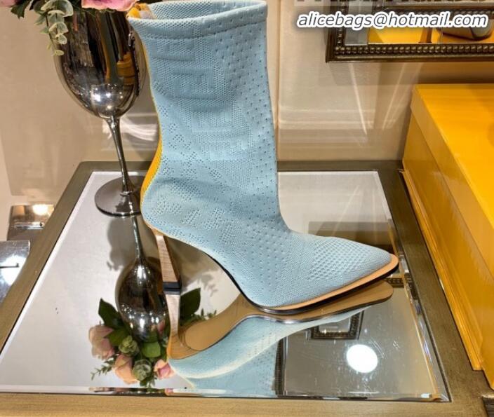 Elegant Fendi FFrame Jacquard Knit High-Heel Short Boot G80311 Light Blue