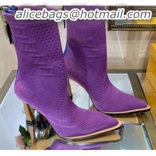 Grade Design Fendi FFrame Jacquard Knit High-Heel Short Boot G80311 Purple