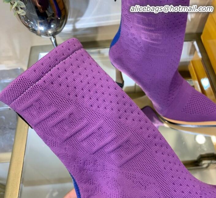 Grade Design Fendi FFrame Jacquard Knit High-Heel Short Boot G80311 Purple