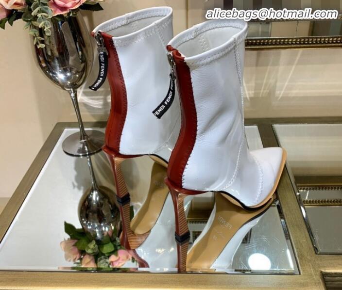 Good Quality Fendi FFrame Stitching Patent Leather High-Heel Short Boots G80806 White