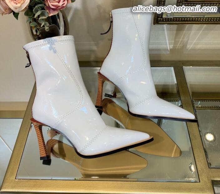 Good Quality Fendi FFrame Stitching Patent Leather High-Heel Short Boots G80806 White