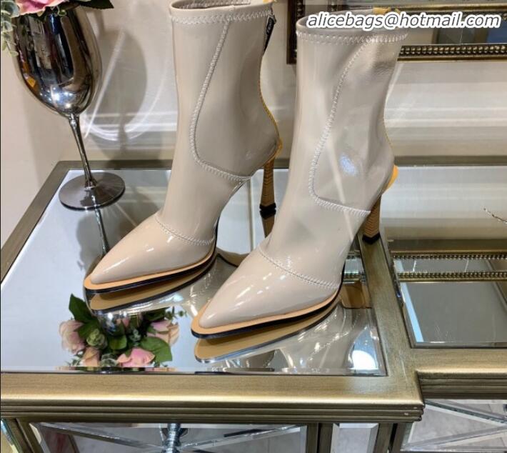 Low Cost Fendi FFrame Stitching Patent Leather High-Heel Short Boots G80806 Light Grey