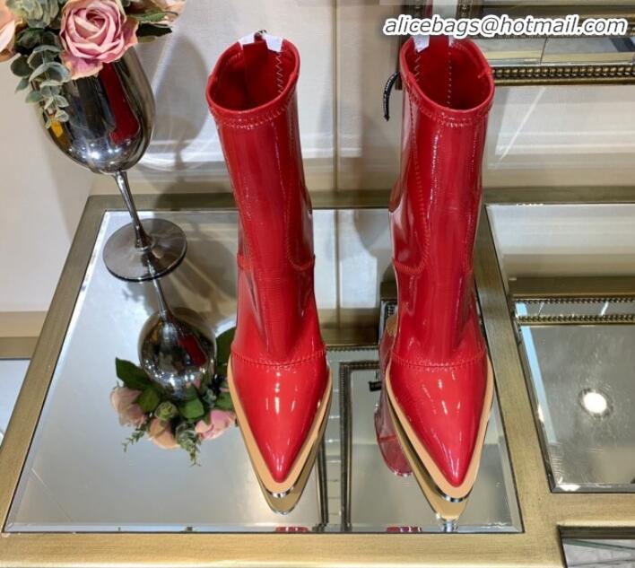 Best Price Fendi FFrame Stitching Patent Leather High-Heel Short Boots G80806 Red