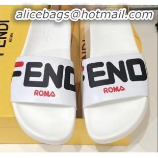 Best Design Fendi Roma Logo Flat Slide Sandals White G82145