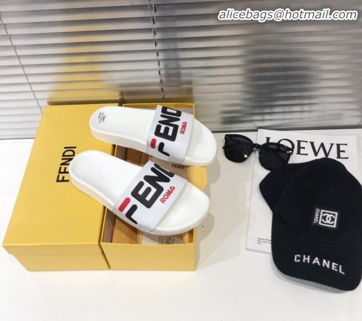 Best Design Fendi Roma Logo Flat Slide Sandals White G82145