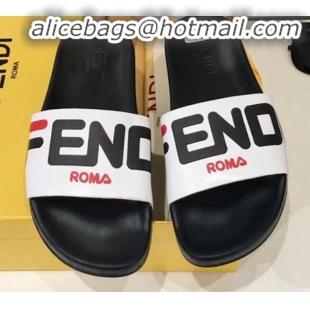 Grade Design Fendi Roma Logo Flat Slide Sandals Black G82146