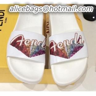 Design Fendi Rainbow Flat Slide Sandals White G82147