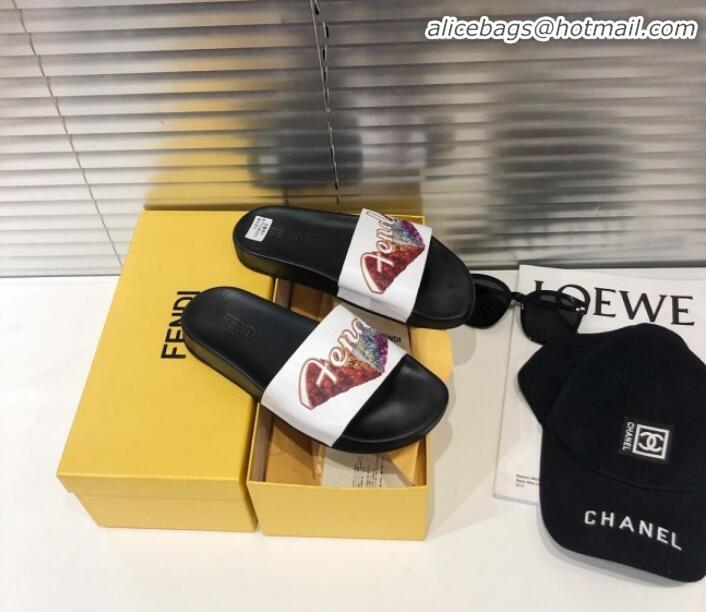 Stylish Fendi Rainbow Flat Slide Sandals Black G82148