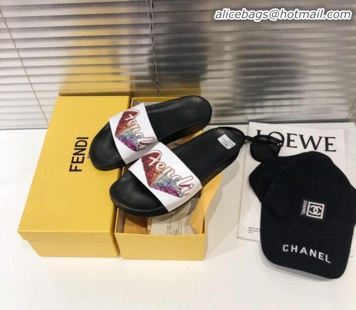 Stylish Fendi Rainbow Flat Slide Sandals Black G82148