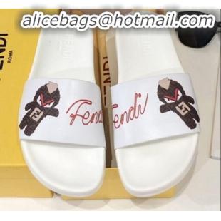 Most Popular Fendi Bag Bugs Band Flat Slide Sandals White/Coffee G82149