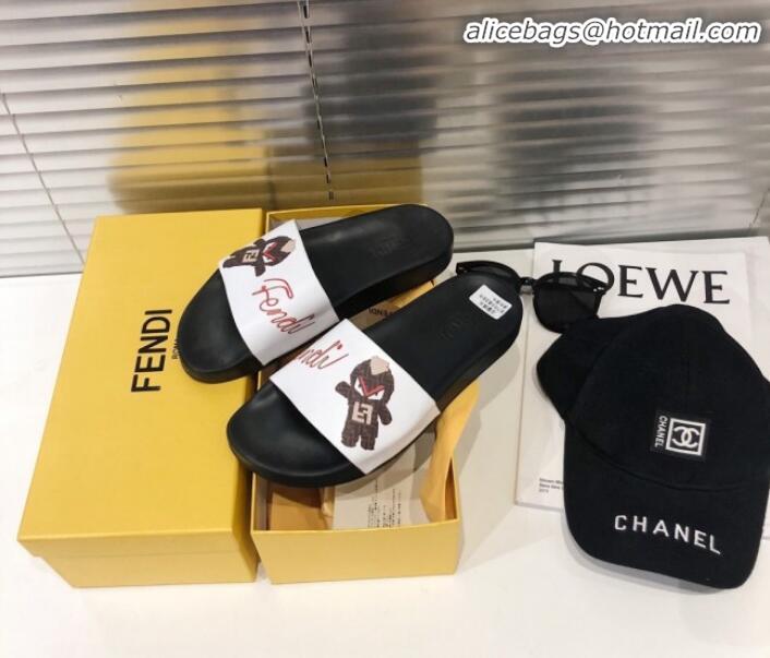 Sumptuous Fendi Bag Bugs Band Flat Slide Sandals Black/Coffee G82150