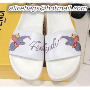 Cheap Discounts Fendi Flying Elephant Flat Slide Sandals White G82151