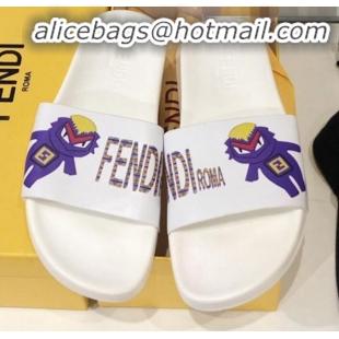 Crafted Fendi Bag Bugs Flat Slide Sandals White/Purple G82153