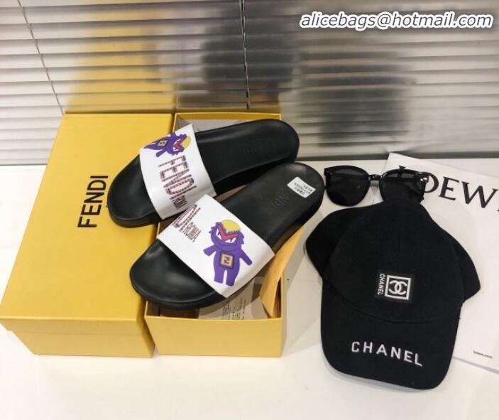 Good Taste Fendi Bag Bugs Flat Slide Sandals Black/Purple G82153