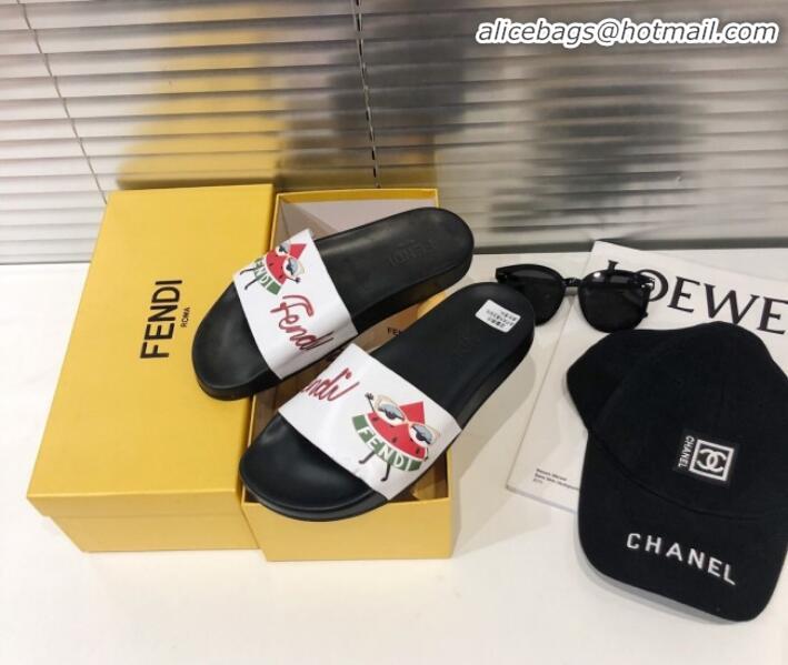 Buy Luxury Fendi Watermelon Lady Flat Slide Sandals Black G82156