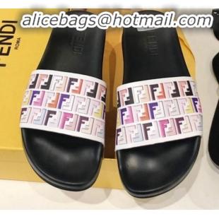 Luxury Fendi Colored FF Flat Slide Sandals Black G82160