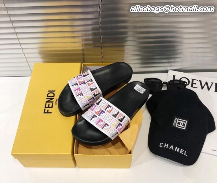 Luxury Fendi Colored FF Flat Slide Sandals Black G82160