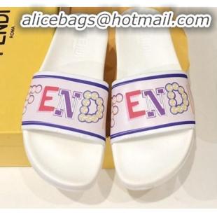 Discount Fendi Bead-Logo Flat Slide Sandals White G82161