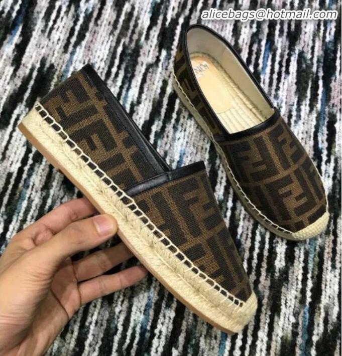 Classic Hot Fendi FF Canvas Flat Espadrilles Coffee G82742