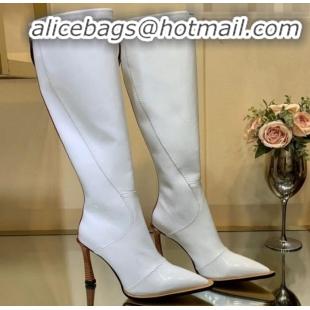 Best Product Fendi FFrame Stitching Patent Leather High Heel Knee Boots G82804 White