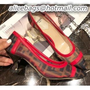 Good Product Fendi FF Mesh Heel 5cm Pump G90253 Red