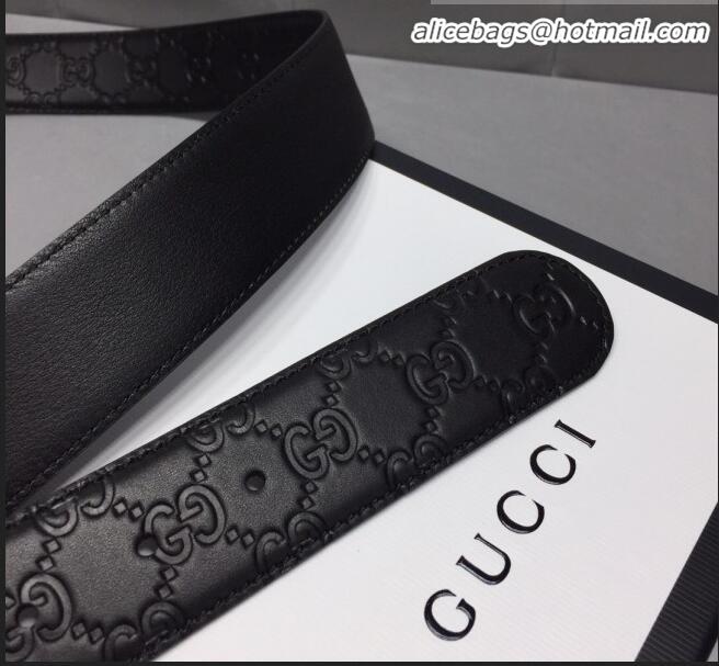 Grade Gucci GG Signature Leather Belt Width 40mm with Gold Interlocking G Buckle 11339 Black