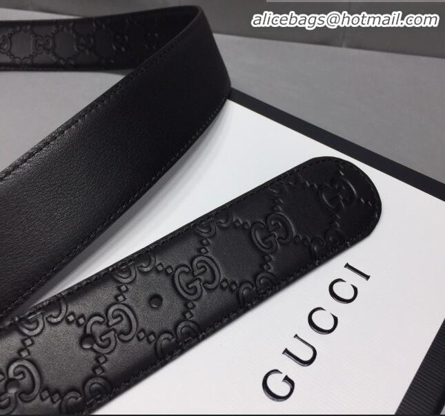 Cheapest Gucci GG Signature Leather Belt Width 40mm with Silver Interlocking G Buckle 11340 Black