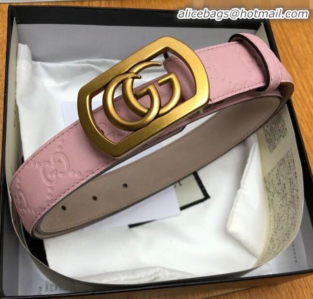 Low Cost Gucci GG Signature Leather Belt Width 30mm with Framed GG Buckle 12047 Pink