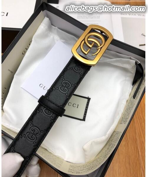 Discount Gucci GG Signature Leather Belt Width 30mm with Framed GG Buckle 12048 Black