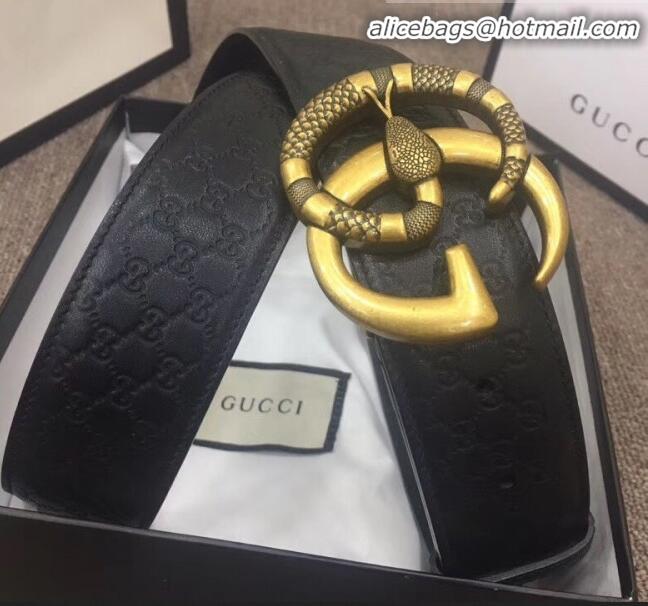 Wholesale Gucci GG Signature Leather Belt Width 40mm with Snake GG Buckle 12054 Black