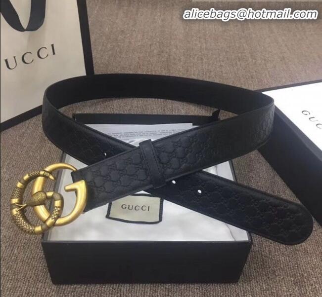 Wholesale Gucci GG Signature Leather Belt Width 40mm with Snake GG Buckle 12054 Black