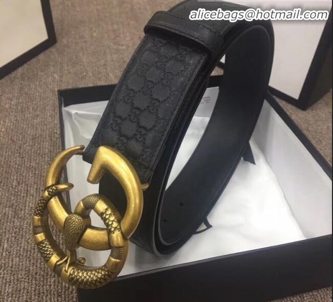 Wholesale Gucci GG Signature Leather Belt Width 40mm with Snake GG Buckle 12054 Black