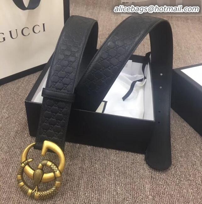 Wholesale Gucci GG Signature Leather Belt Width 40mm with Snake GG Buckle 12054 Black