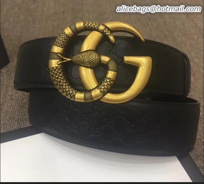 Wholesale Gucci GG Signature Leather Belt Width 40mm with Snake GG Buckle 12054 Black