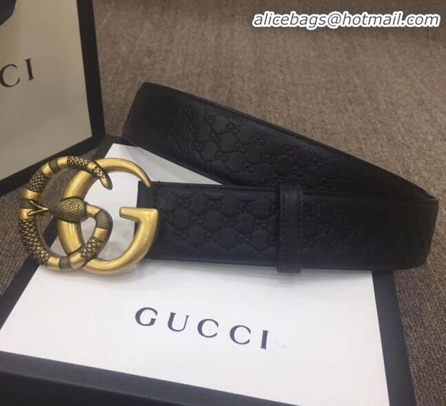 Wholesale Gucci GG Signature Leather Belt Width 40mm with Snake GG Buckle 12054 Black