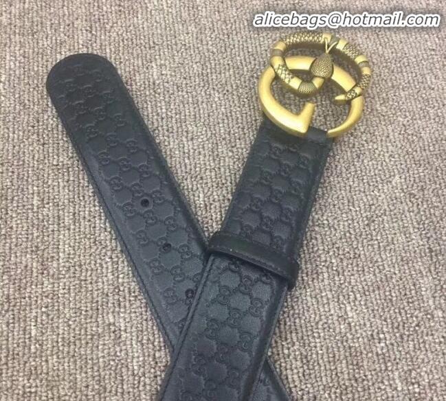 Wholesale Gucci GG Signature Leather Belt Width 40mm with Snake GG Buckle 12054 Black