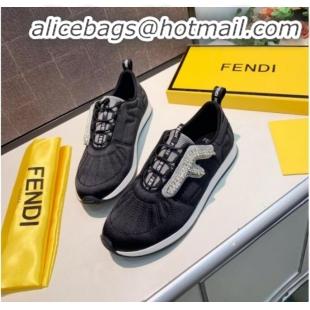 Fashion Fendi FFreedom Silk Crystal F Slip-on Sneakers G91115 Black